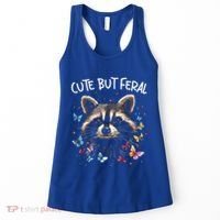 Cute But Feral Funny Raccoon Blue Butterfly Summer Gift Women's Tank Top thumb 0