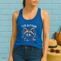 Cute But Feral Funny Raccoon Blue Butterfly Summer Gift Women's Tank Top thumb 2