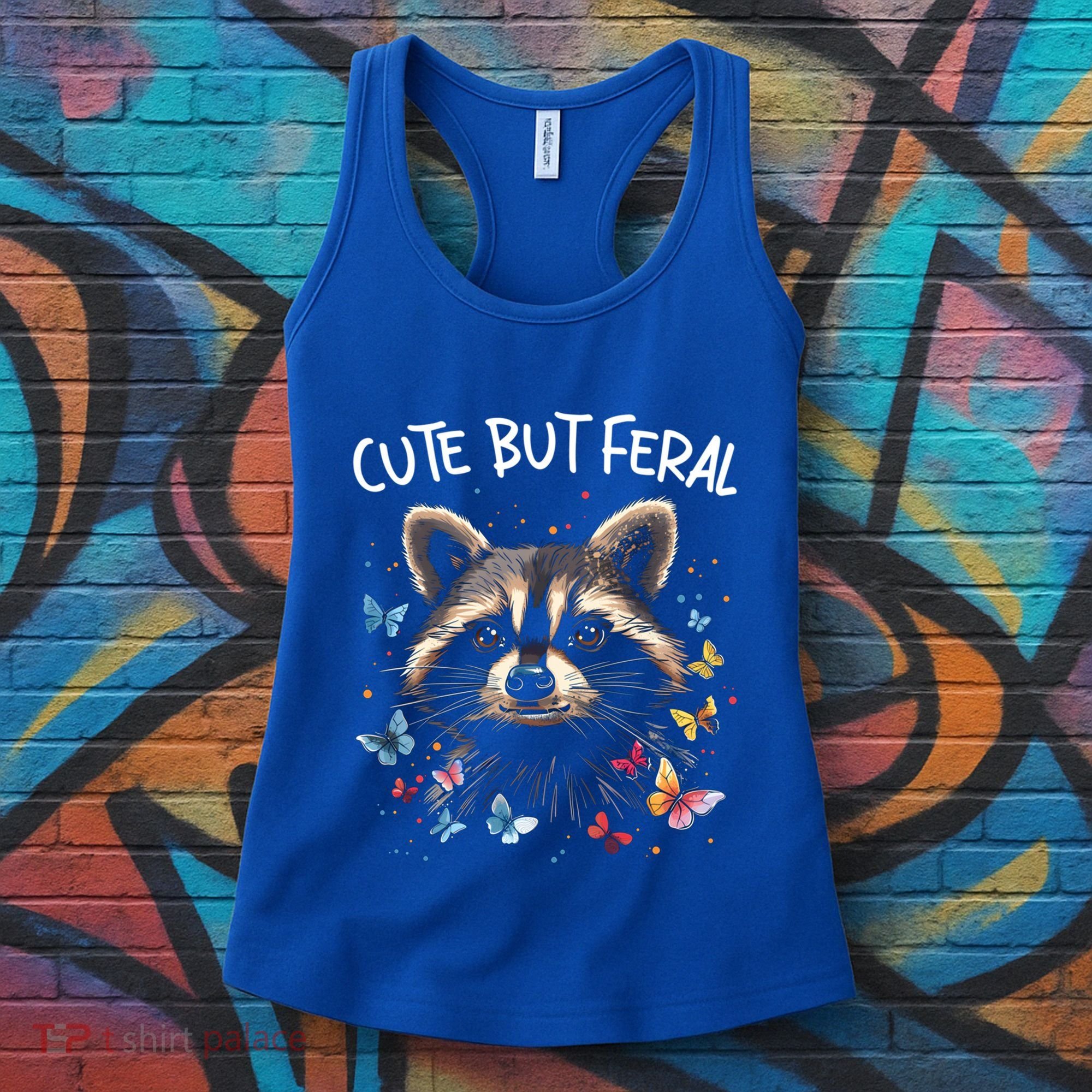 Cute But Feral Funny Raccoon Blue Butterfly Summer Gift Women's Tank Top
