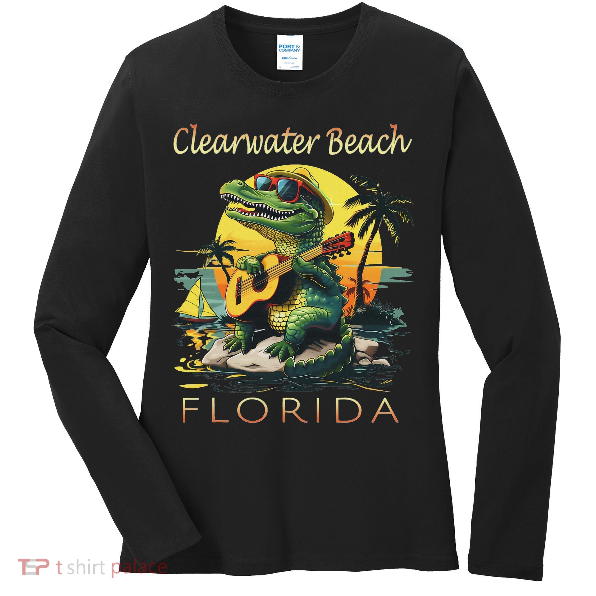 Clearwater Beach Florida Vacation Cute Alligator Souvenir Women's Long Sleeve Shirt
