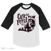 Cute But Feral Meme Funny Raccoon Kids Colorblock Raglan Jersey thumb 0