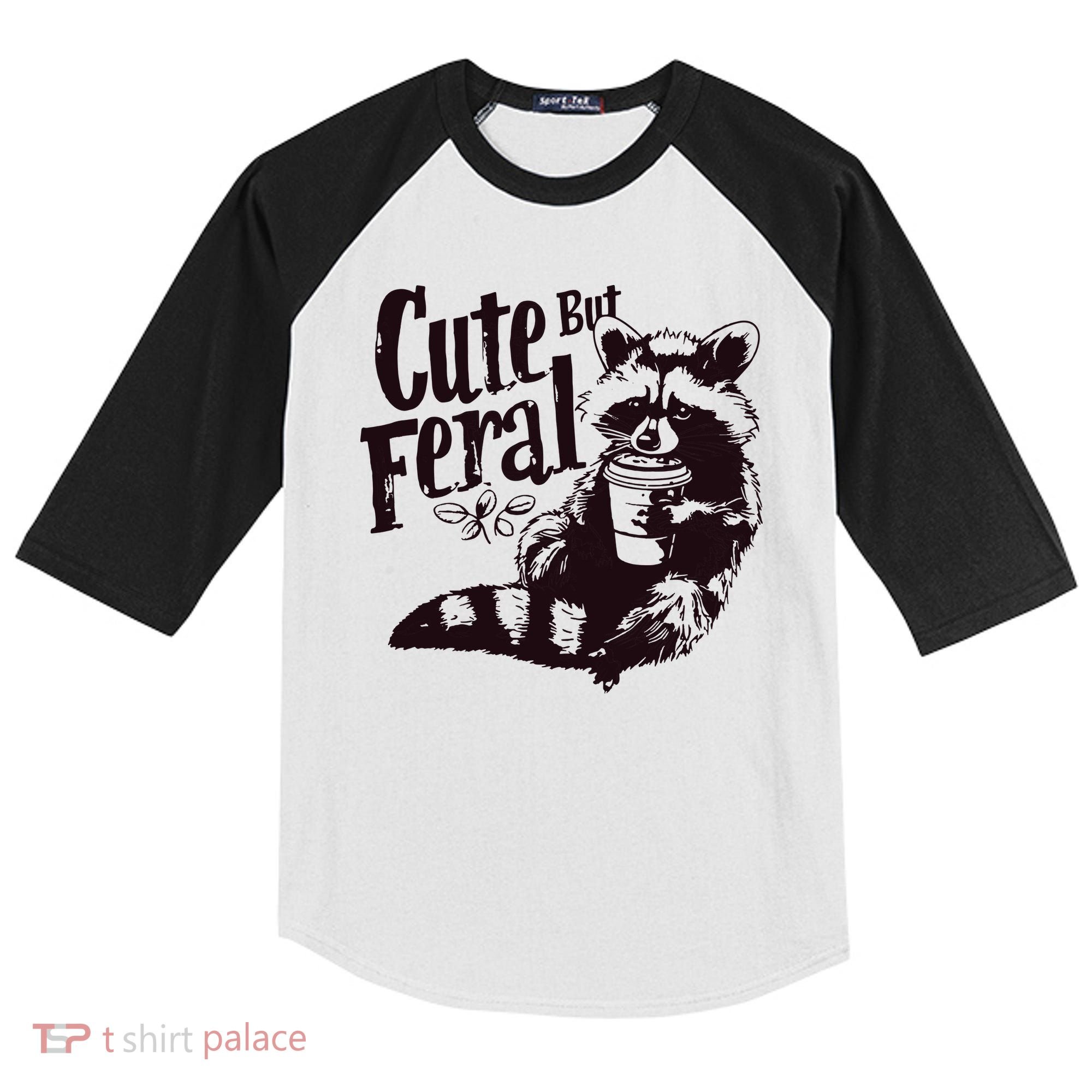 Cute But Feral Meme Funny Raccoon Kids Colorblock Raglan Jersey