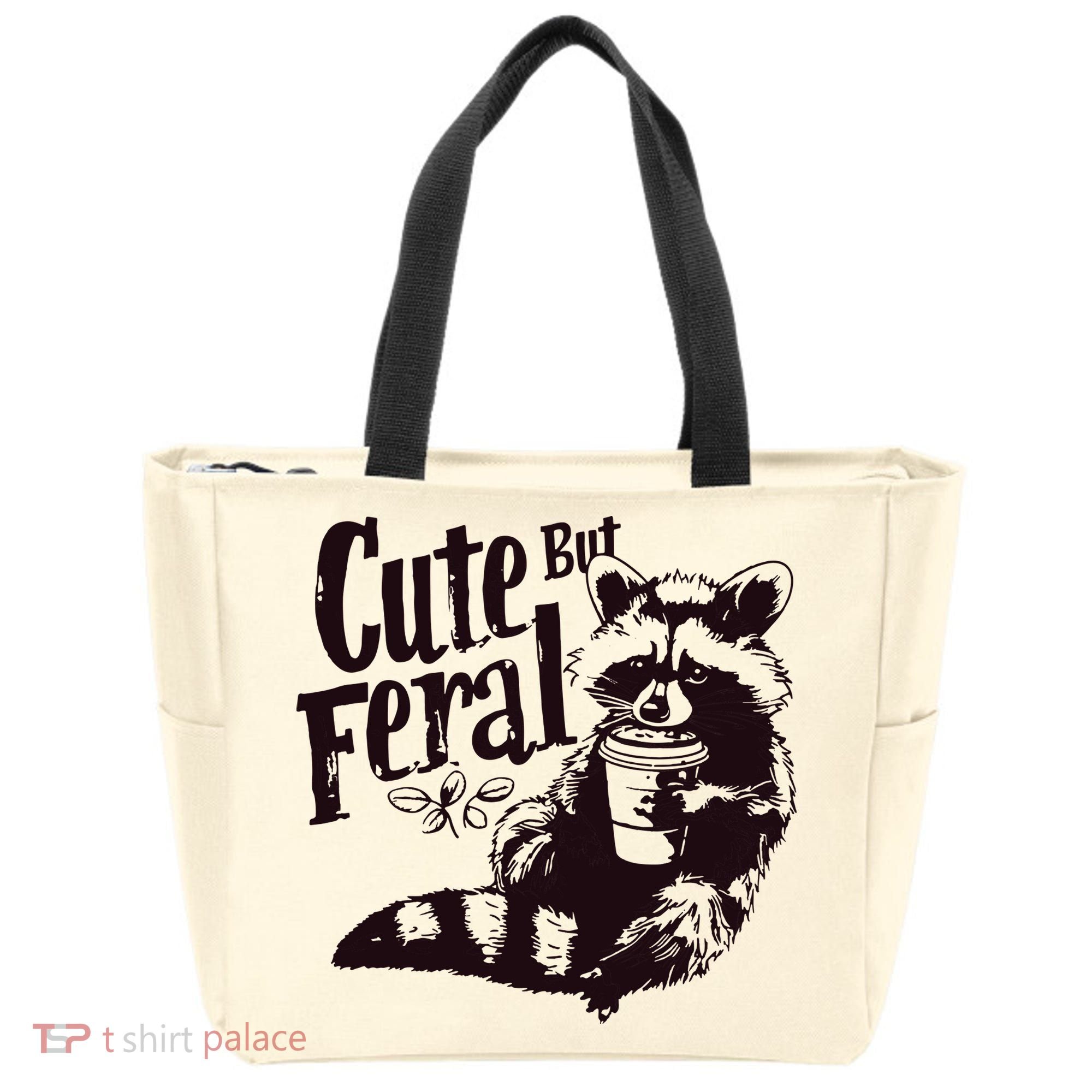 Cute But Feral Meme Funny Raccoon Tote Bag