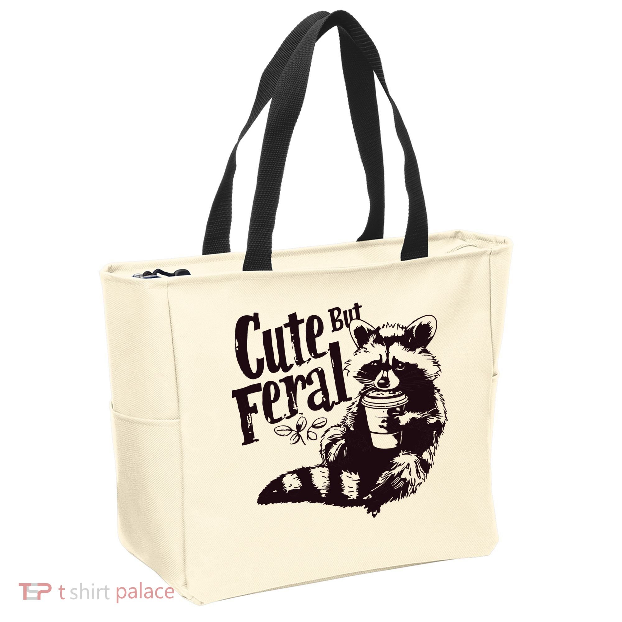 Cute But Feral Meme Funny Raccoon Tote Bag