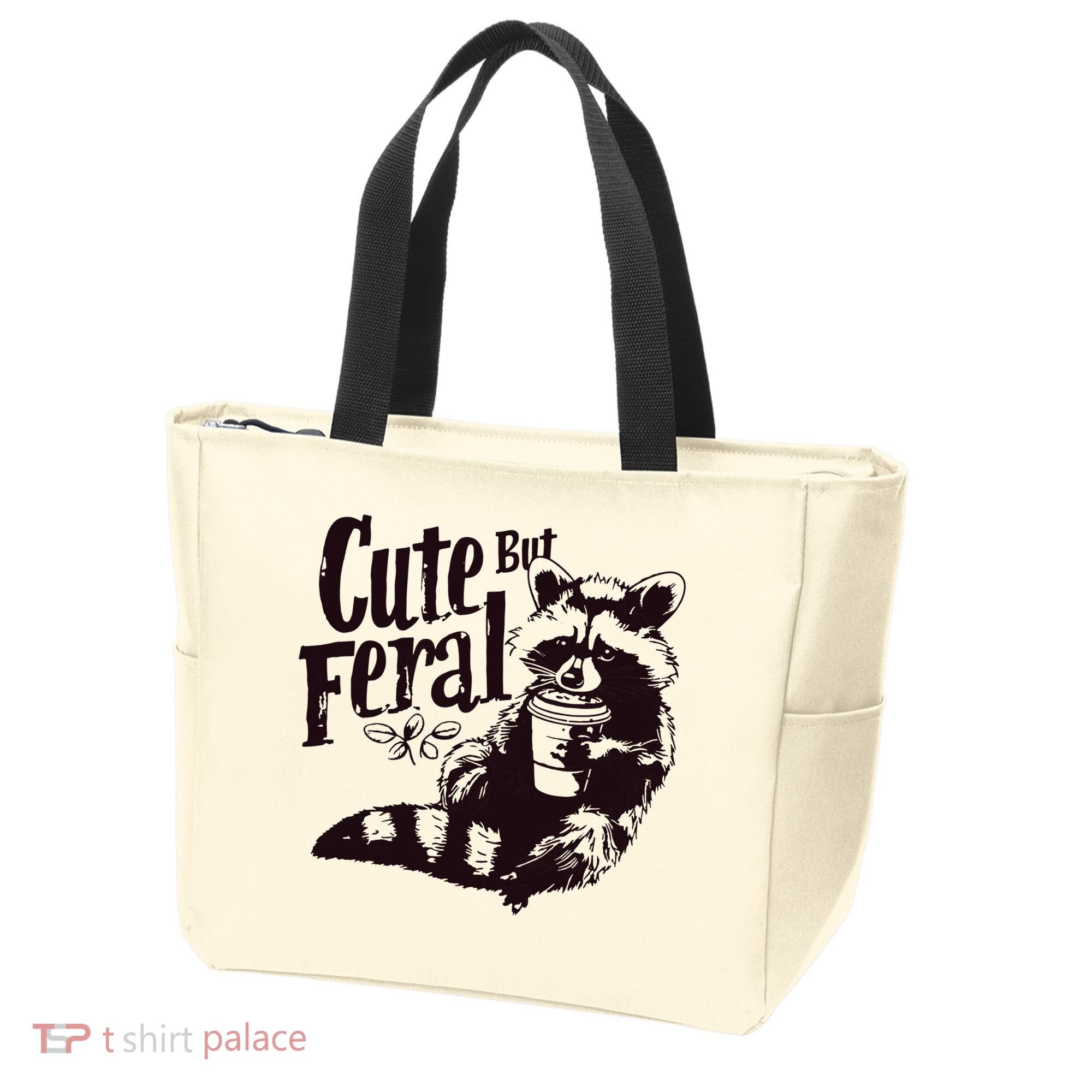 Cute But Feral Meme Funny Raccoon Tote Bag