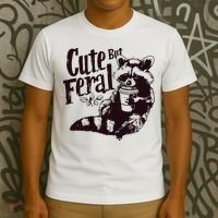 Cute But Feral Meme Funny Raccoon T-Shirt thumb 3