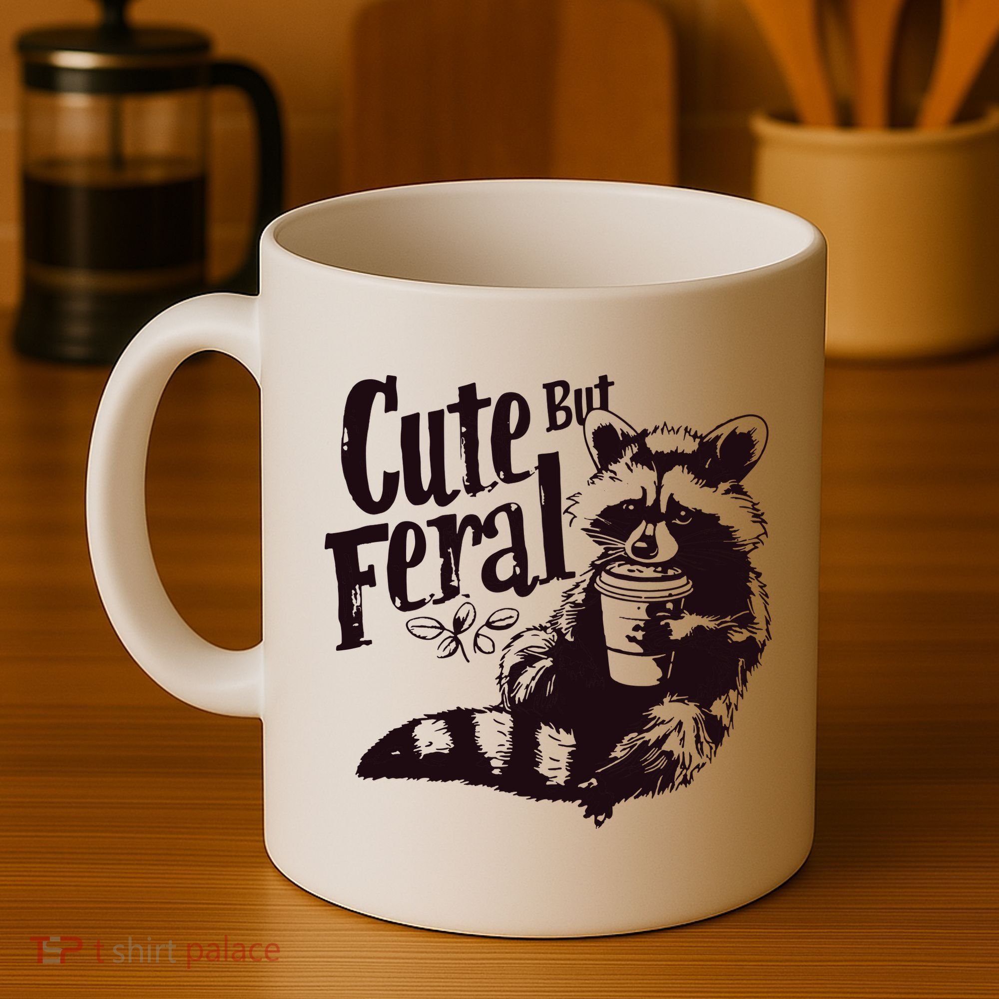 Cute But Feral Meme Funny Raccoon Coffee Mug