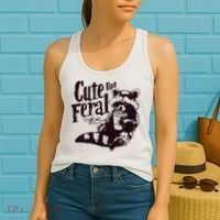 Cute But Feral Meme Funny Raccoon Women's Tank Top thumb 2