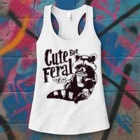 Cute But Feral Meme Funny Raccoon Women's Tank Top thumb 3