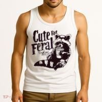 Cute But Feral Meme Funny Raccoon Tank Top thumb 3