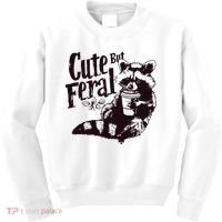 Cute But Feral Meme Funny Raccoon Kids Sweatshirt thumb 0