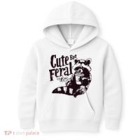 Cute But Feral Meme Funny Raccoon Kids Hoodie thumb 0