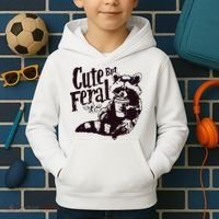 Cute But Feral Meme Funny Raccoon Kids Hoodie thumb 2