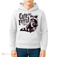 Cute But Feral Meme Funny Raccoon Kids Hoodie thumb 4