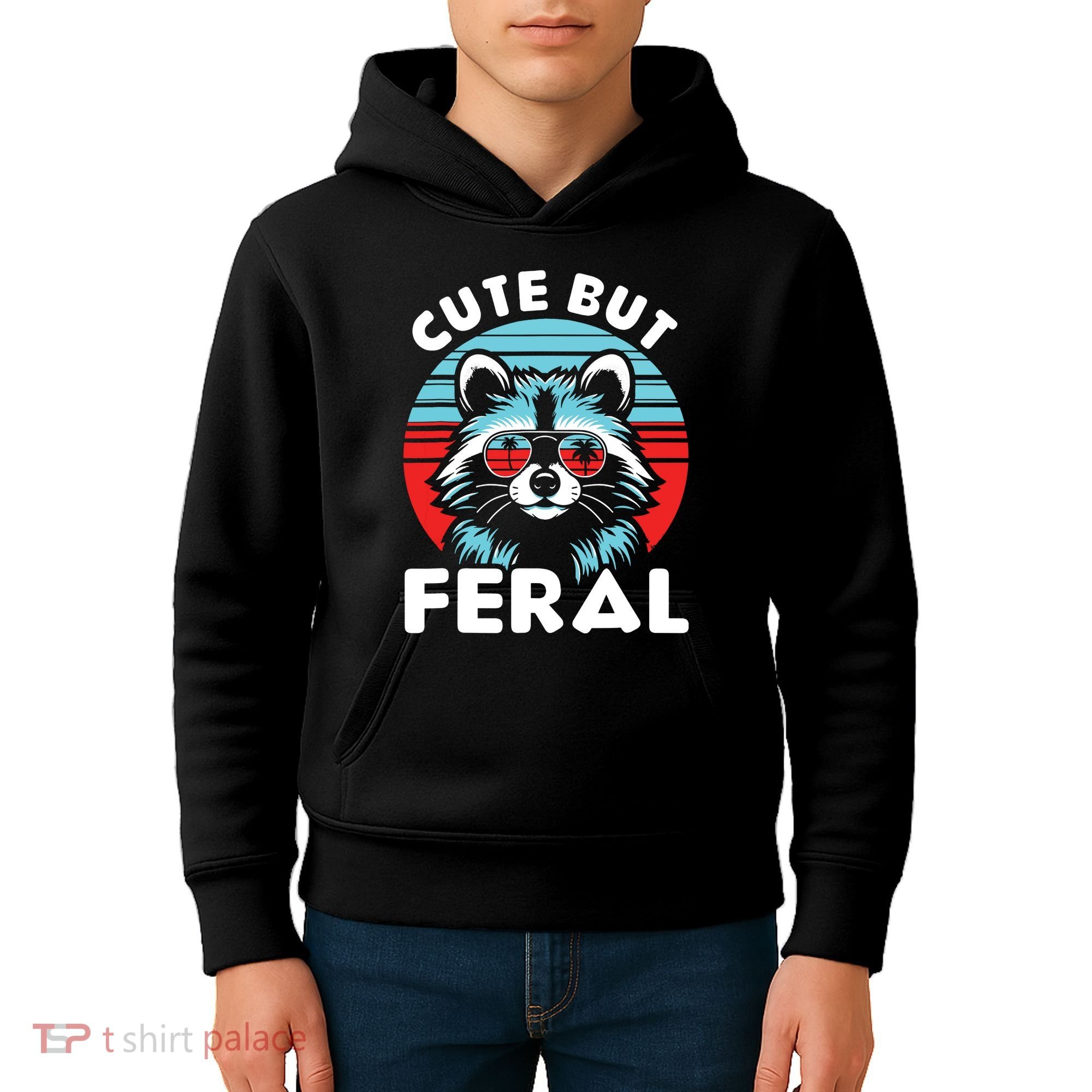 Cute But Feral Racoon With Sunglasses Kids Hoodie