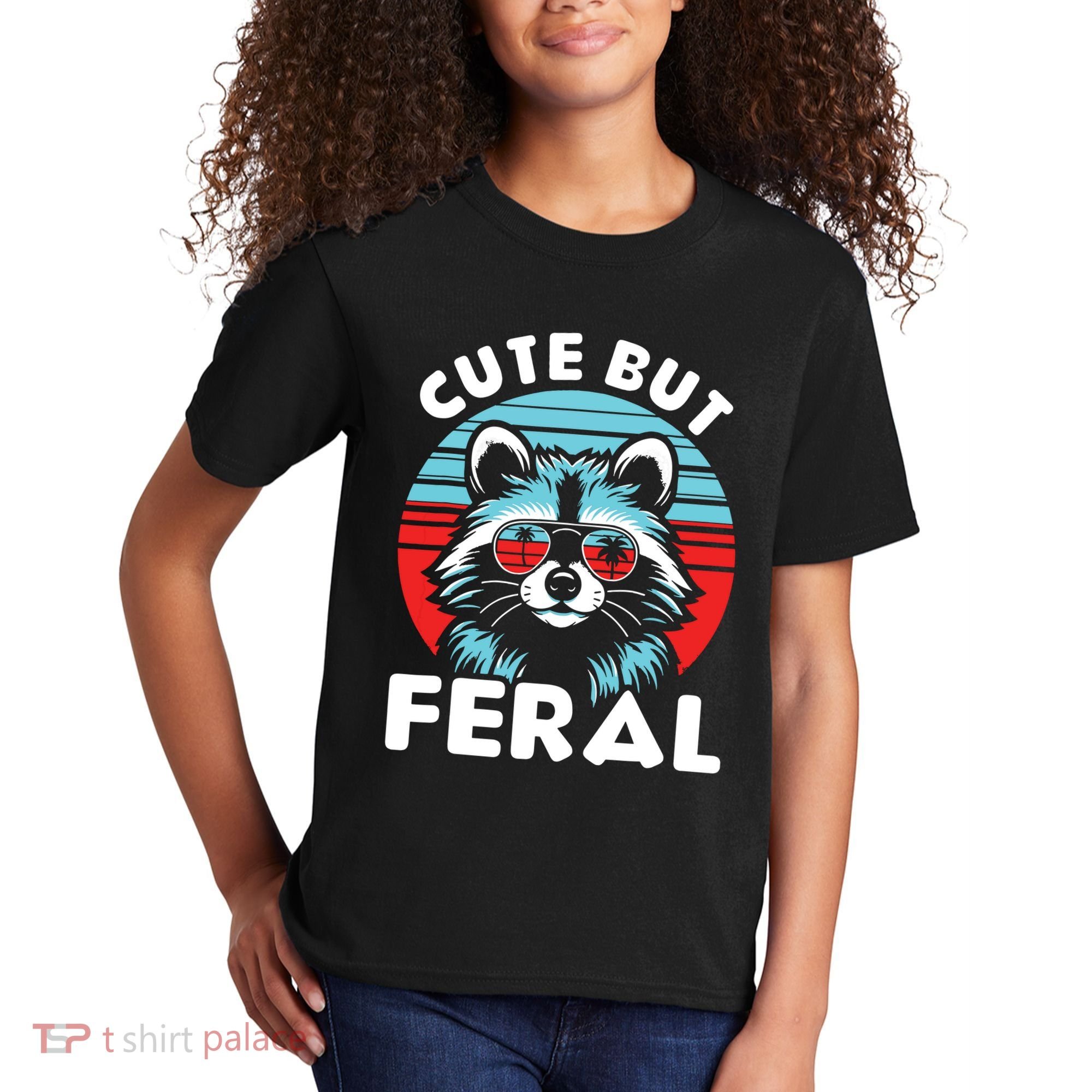 Cute But Feral Racoon With Sunglasses Kids T-Shirt