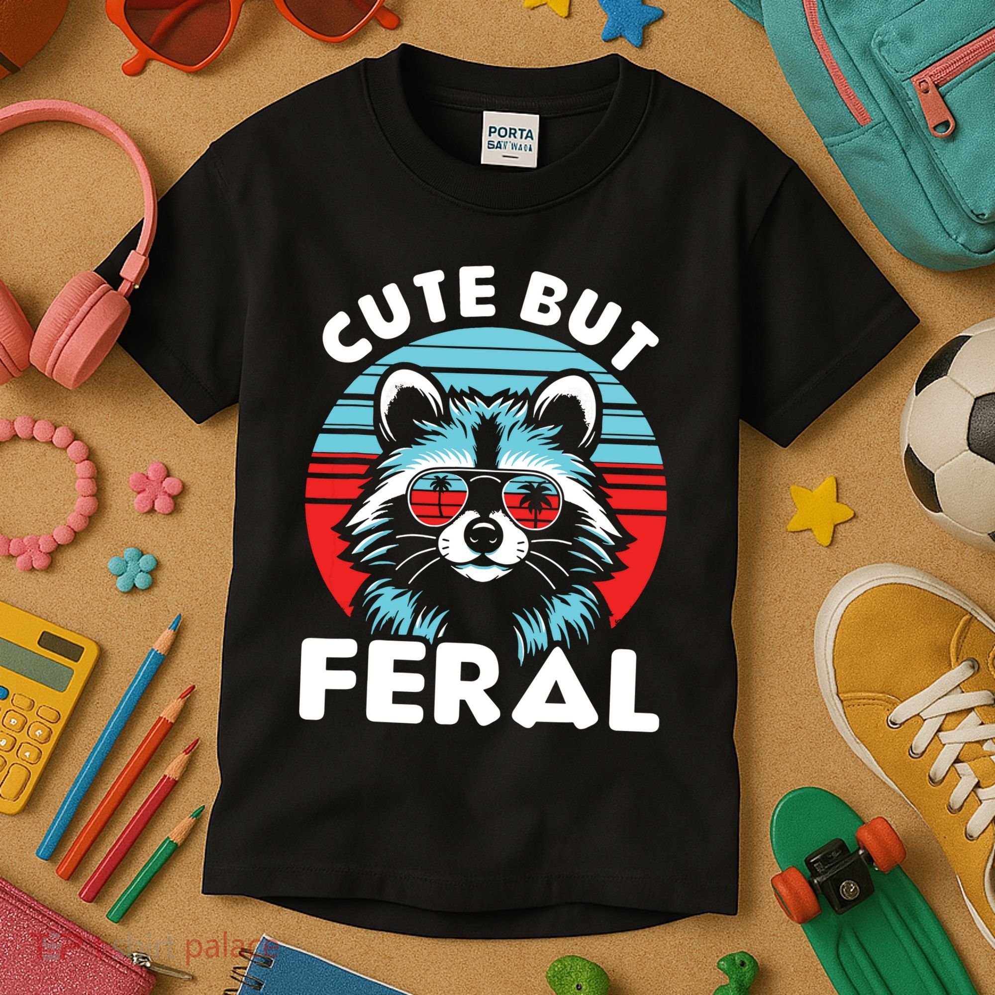 Cute But Feral Racoon With Sunglasses Kids T-Shirt