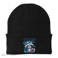Cute But Feral Funny Raccoon Blue Butterfly Summer Great Gift Beanie thumb 0