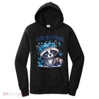 Cute But Feral Funny Raccoon Blue Butterfly Summer Great Gift Women's Hoodie thumb 0