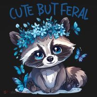 Cute But Feral Funny Raccoon Blue Butterfly Summer Great Gift Women's Hoodie thumb 2