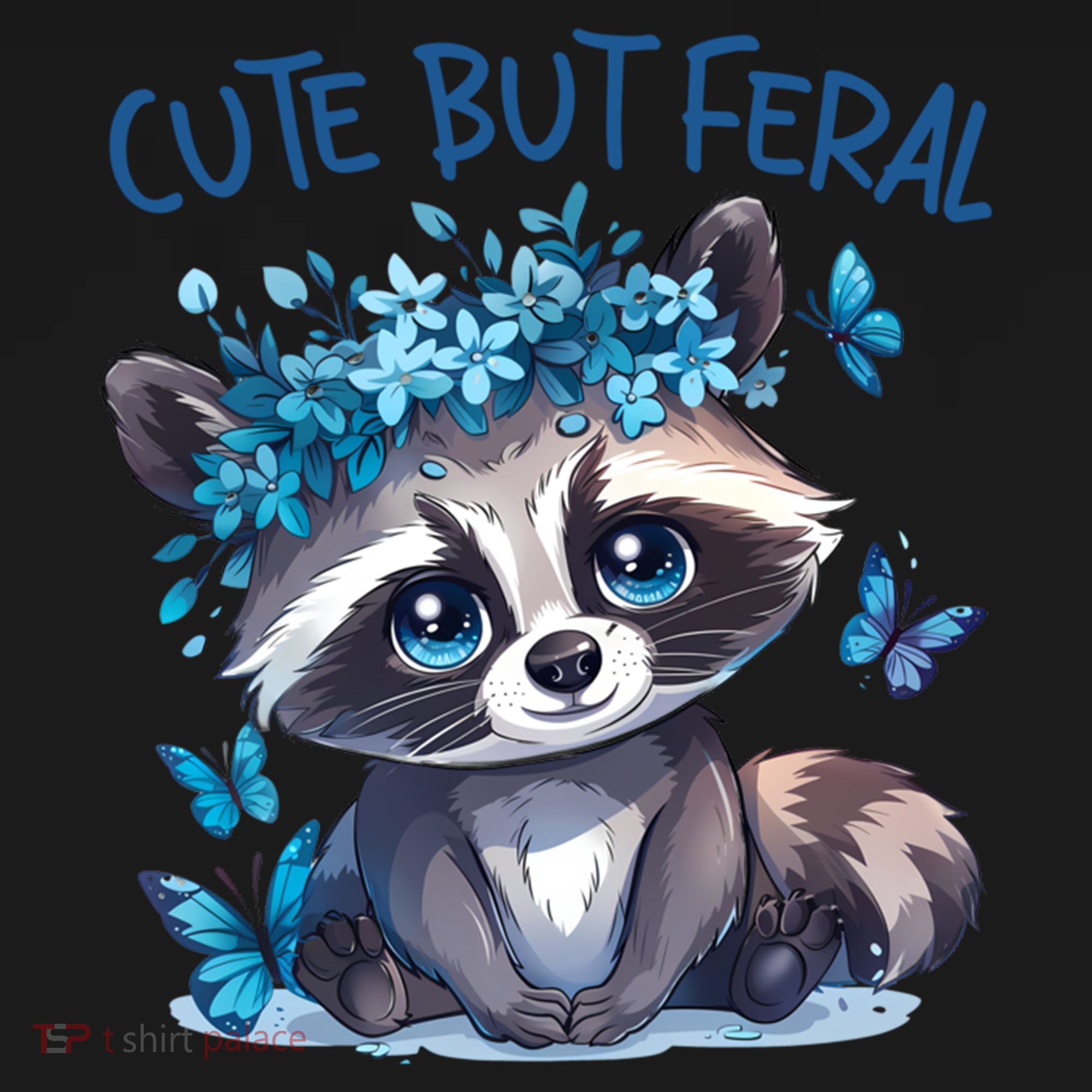 Cute But Feral Funny Raccoon Blue Butterfly Summer Great Gift Women's Hoodie