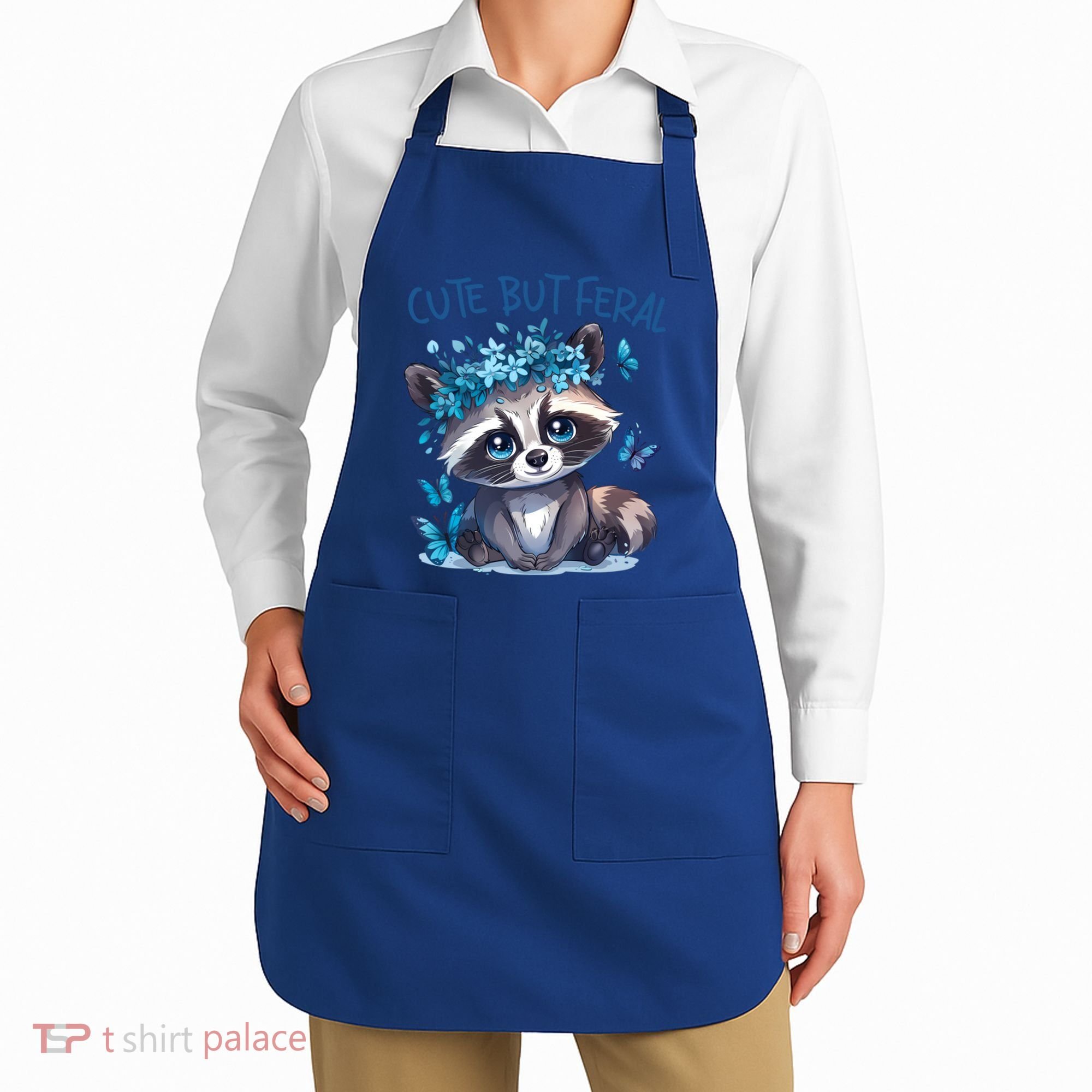 Cute But Feral Funny Raccoon Blue Butterfly Summer Great Gift Apron