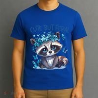 Cute But Feral Funny Raccoon Blue Butterfly Summer Great Gift T-Shirt thumb 3