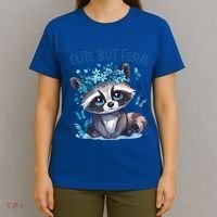 Cute But Feral Funny Raccoon Blue Butterfly Summer Great Gift T-Shirt thumb 4