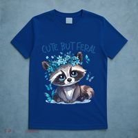 Cute But Feral Funny Raccoon Blue Butterfly Summer Great Gift T-Shirt thumb 5