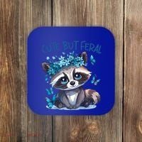 Cute But Feral Funny Raccoon Blue Butterfly Summer Great Gift Coaster thumb 0