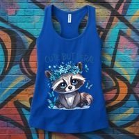 Cute But Feral Funny Raccoon Blue Butterfly Summer Great Gift Women's Tank Top thumb 3
