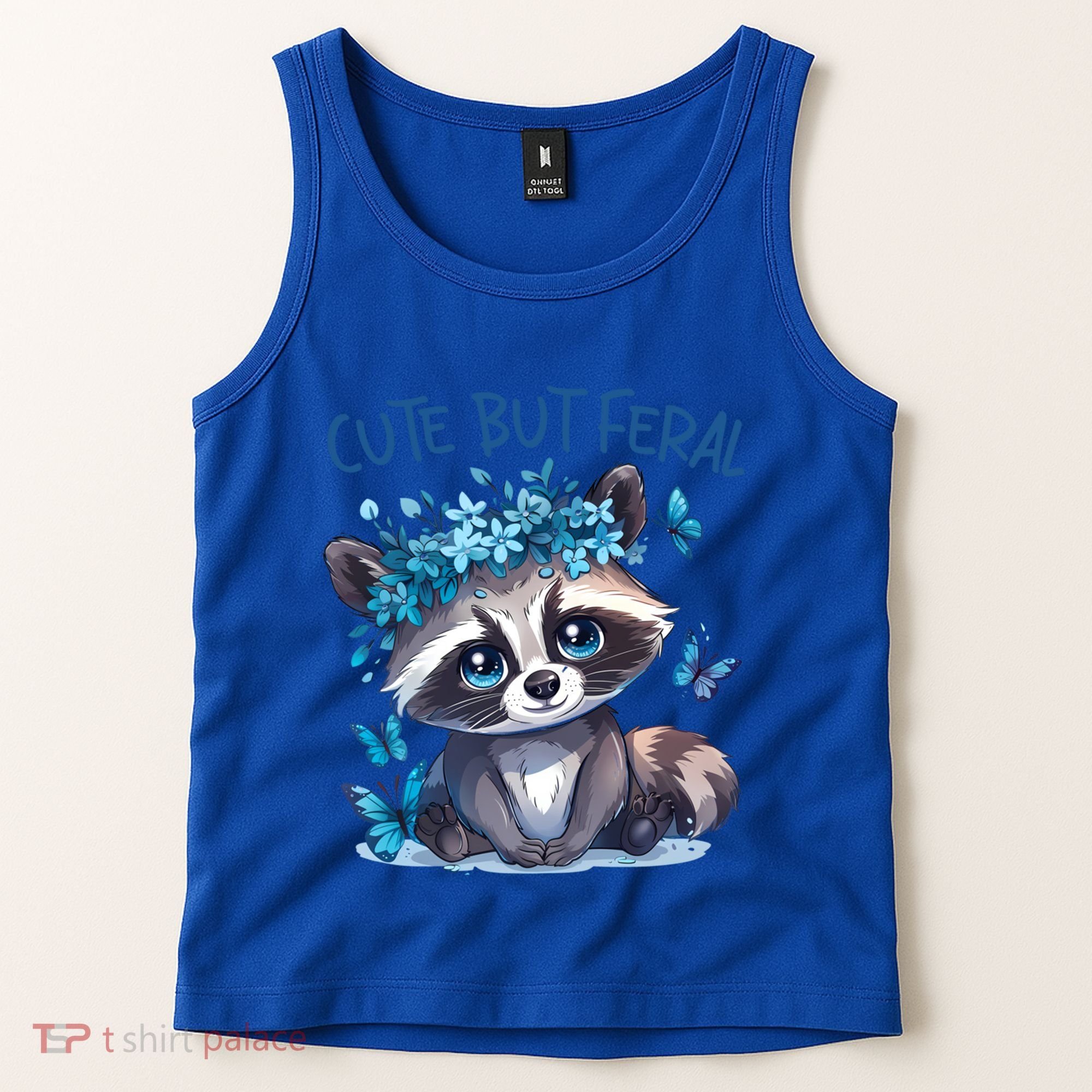 Cute But Feral Funny Raccoon Blue Butterfly Summer Great Gift Tank Top