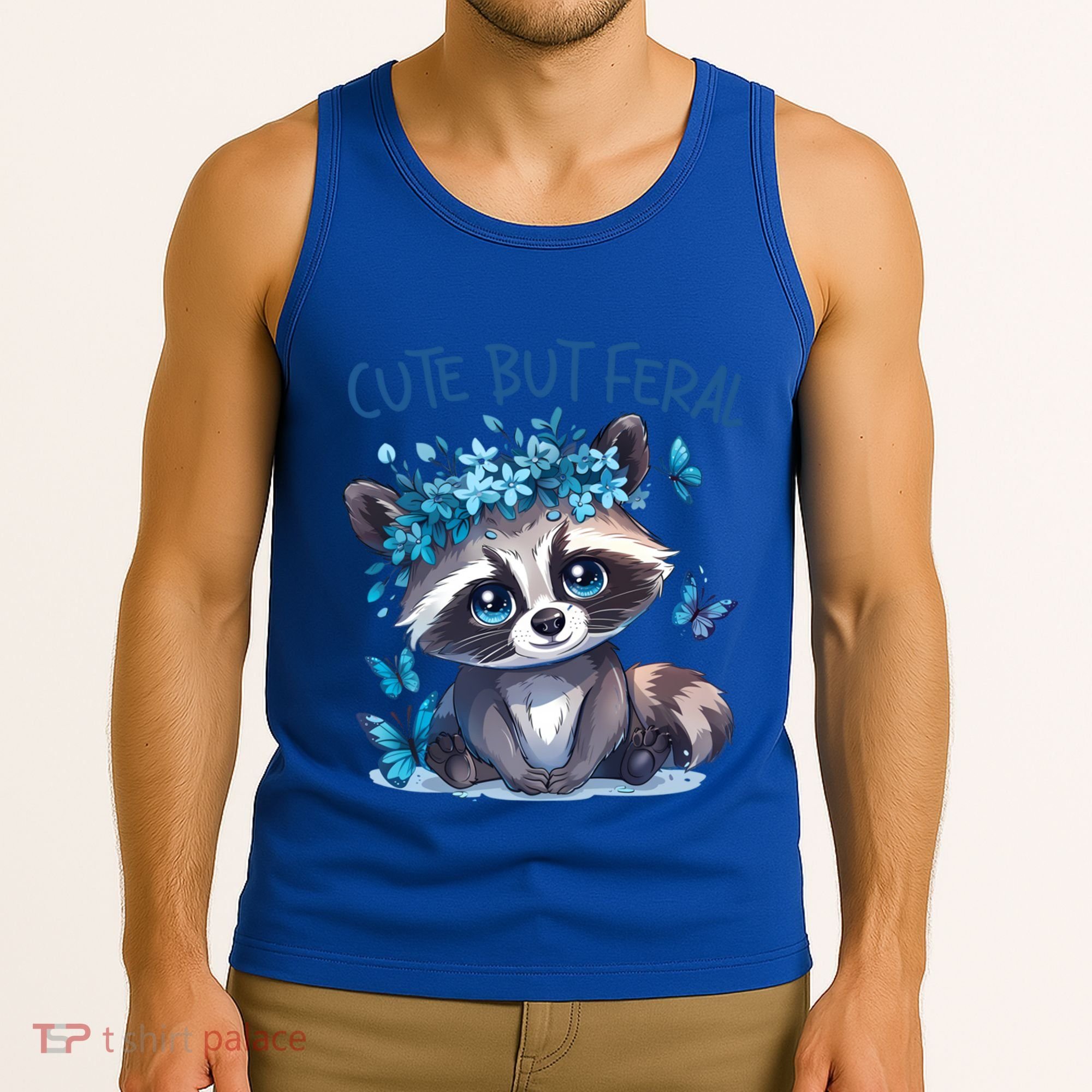 Cute But Feral Funny Raccoon Blue Butterfly Summer Great Gift Tank Top