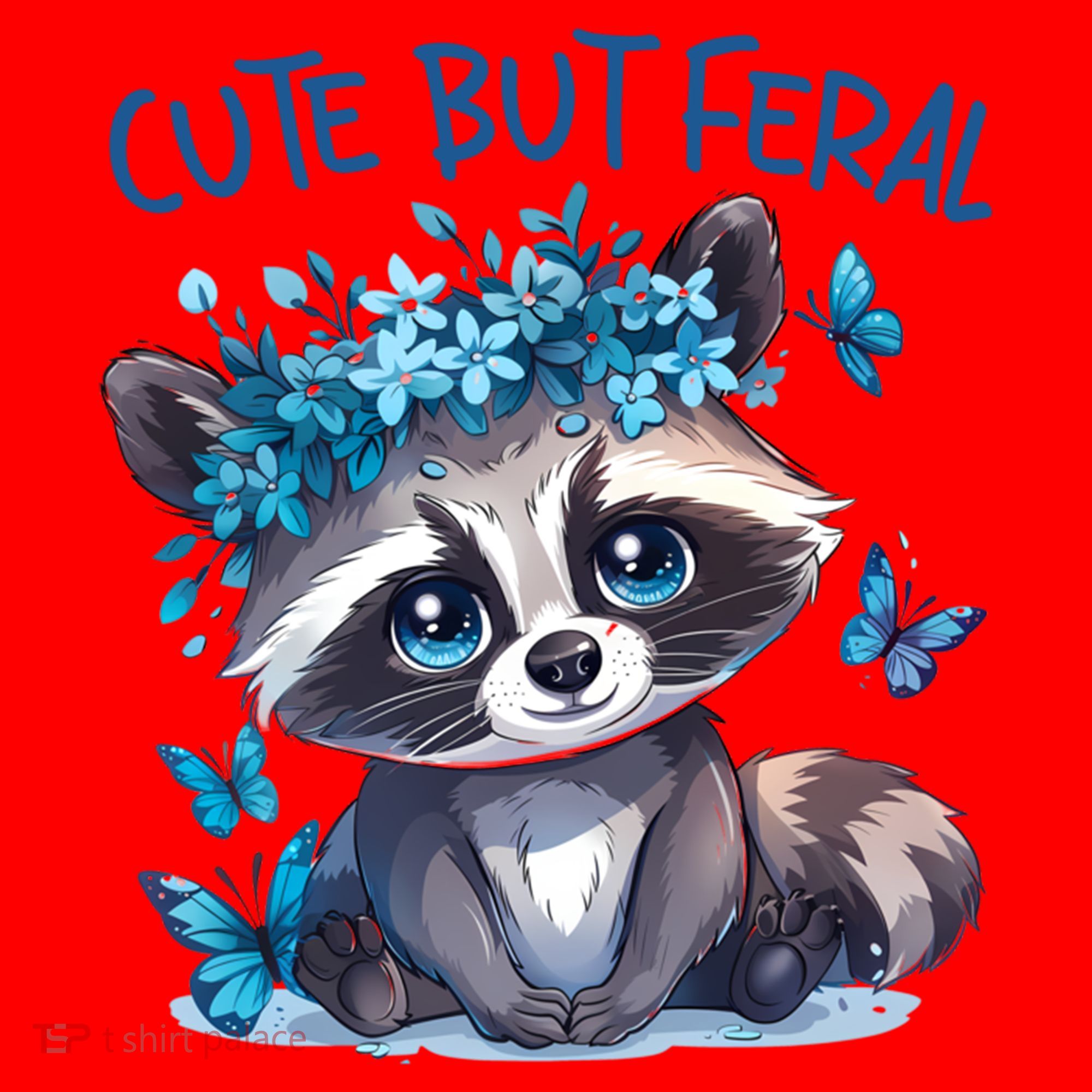 Cute But Feral Funny Raccoon Blue Butterfly Summer Great Gift Santa Hat