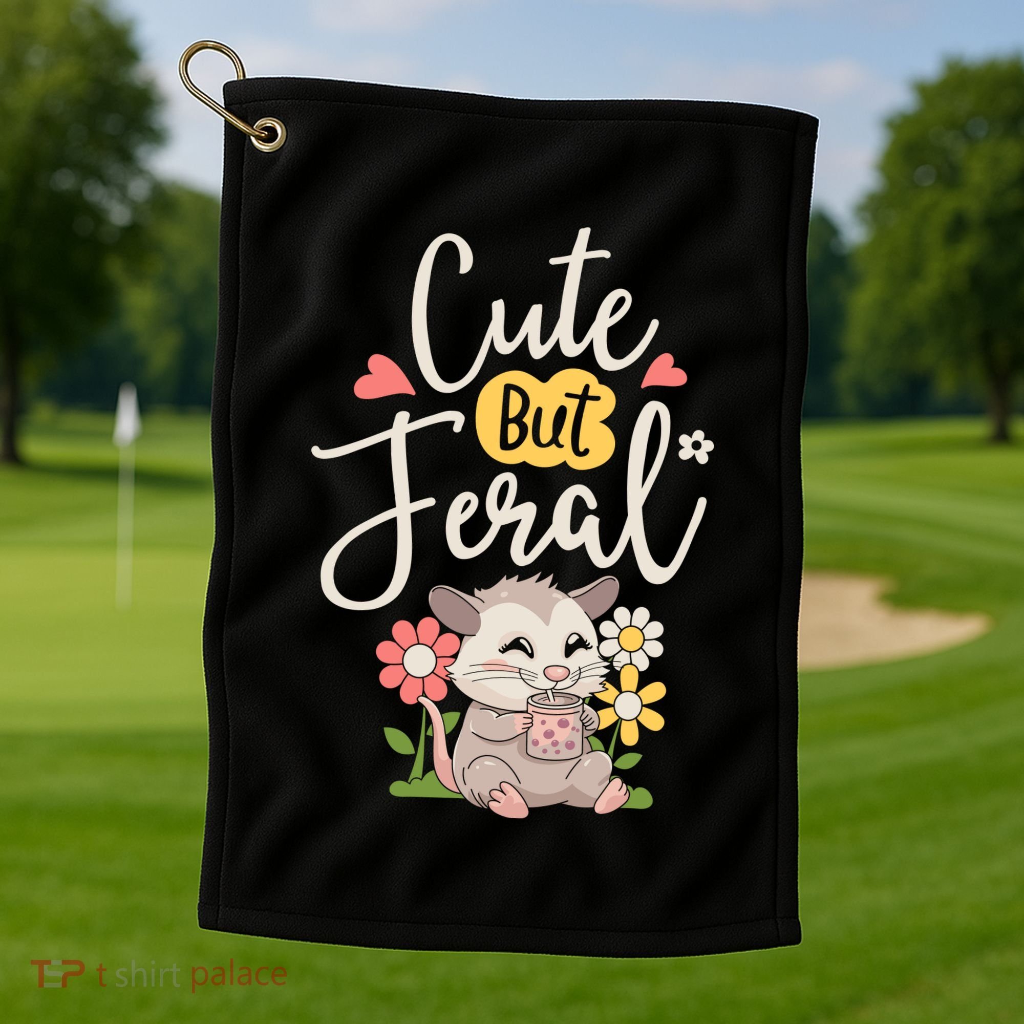 Cute But Feral Opossum Funny Possum Lovers Rodent Golf Towel