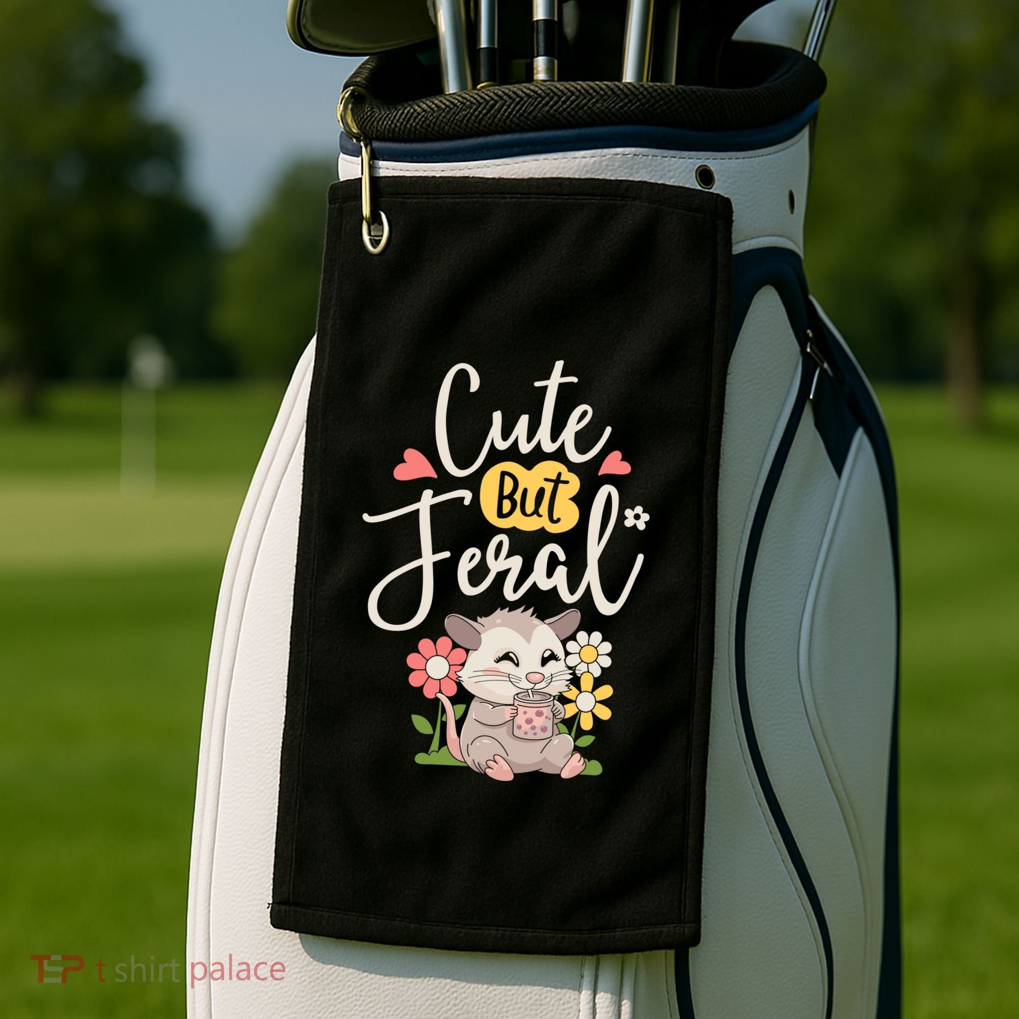 Cute But Feral Opossum Funny Possum Lovers Rodent Golf Towel