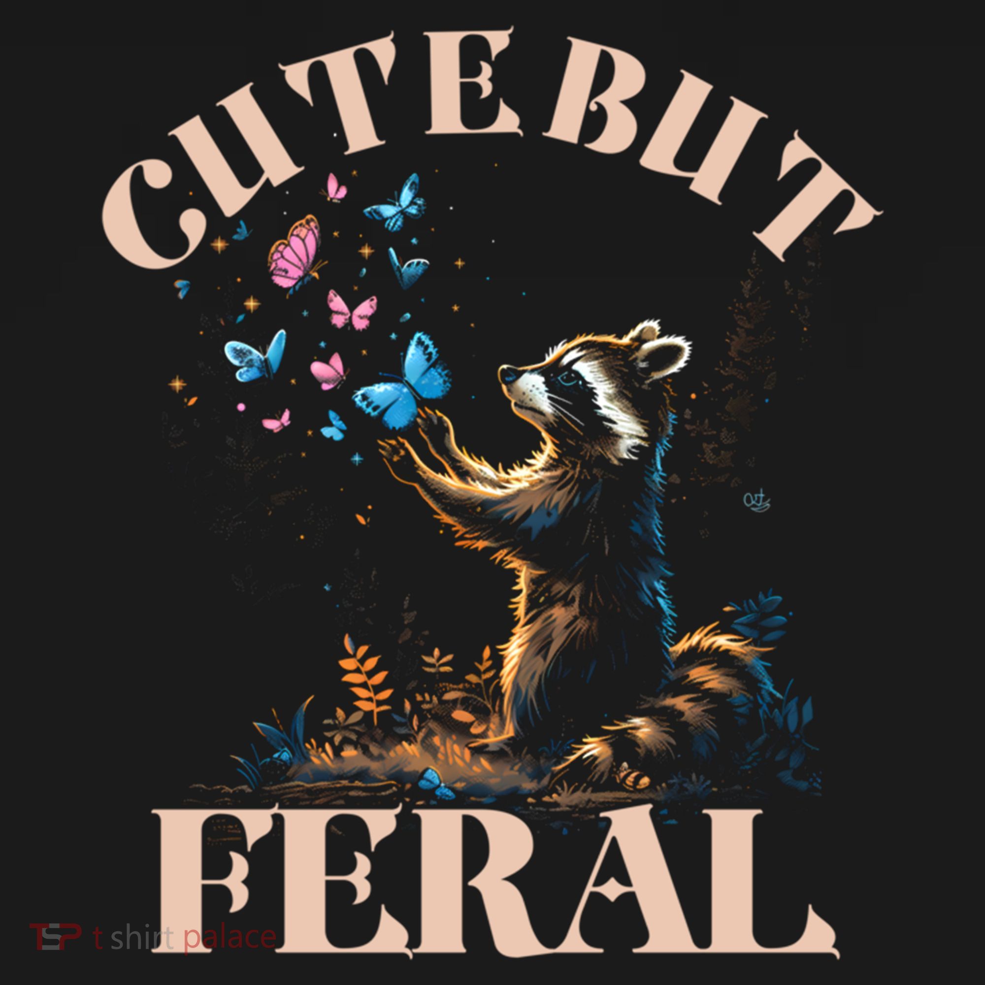 Cute But Feral Funny Raccoon Catching Butterfly Summer Gift Women's Hoodie