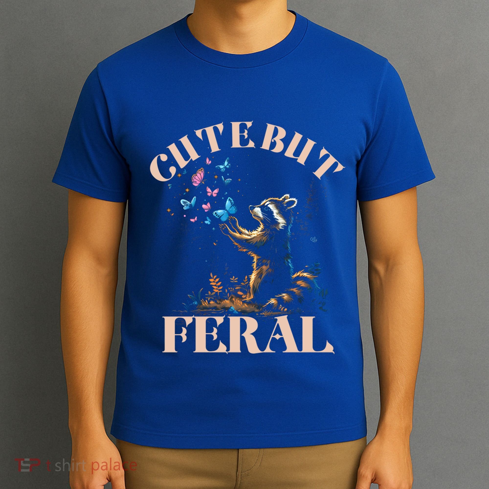 Cute But Feral Funny Raccoon Catching Butterfly Summer Gift T-Shirt