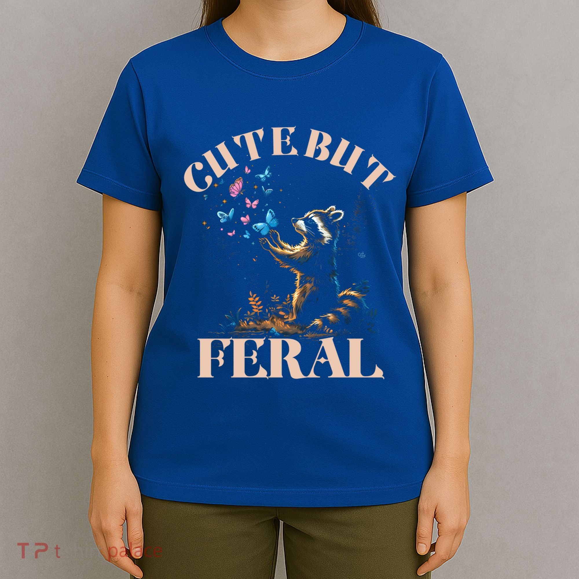 Cute But Feral Funny Raccoon Catching Butterfly Summer Gift T-Shirt