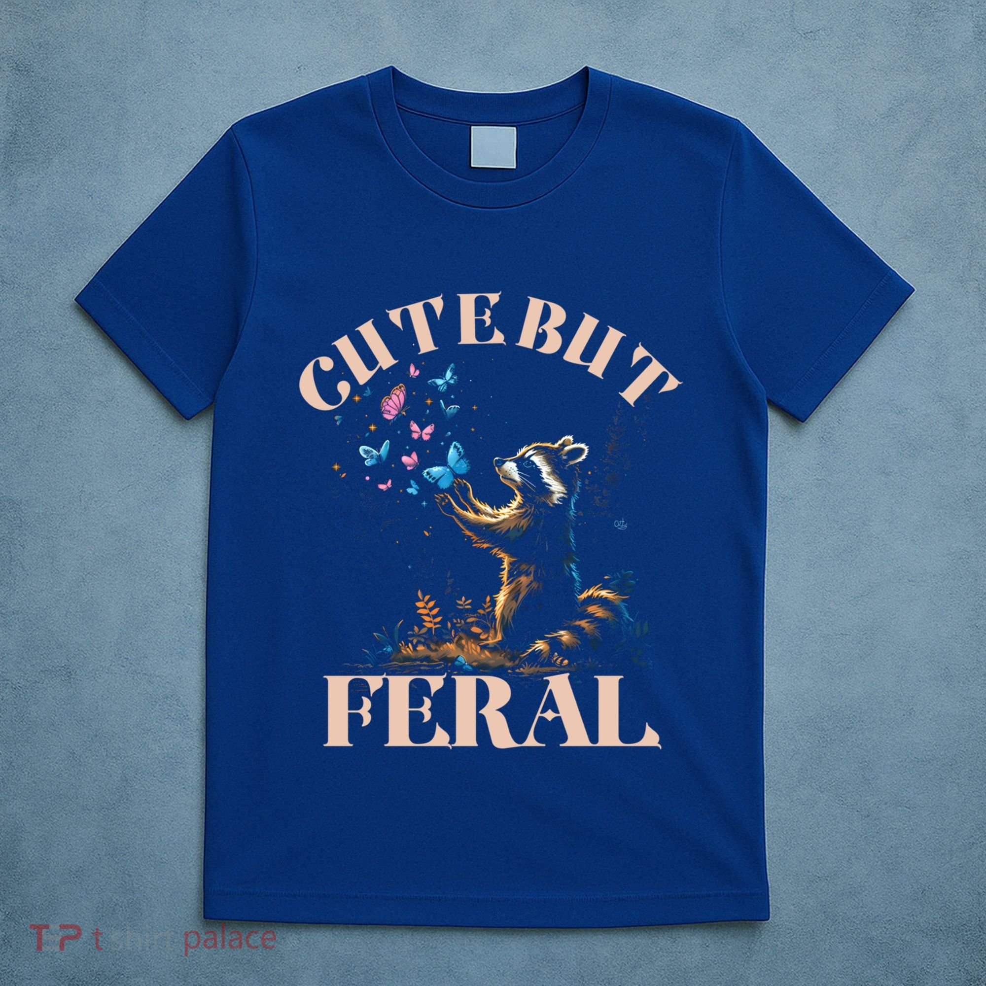Cute But Feral Funny Raccoon Catching Butterfly Summer Gift T-Shirt