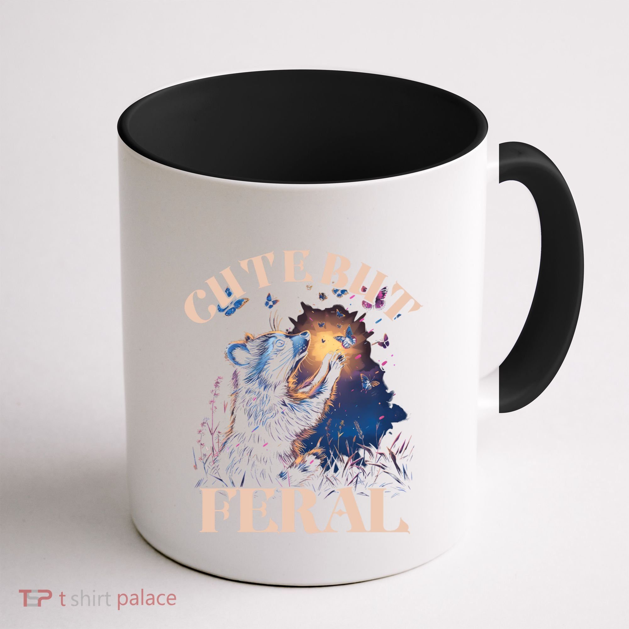 Cute But Feral Funny Raccoon Catching Butterfly Summer Great Gift Coffee Mug
