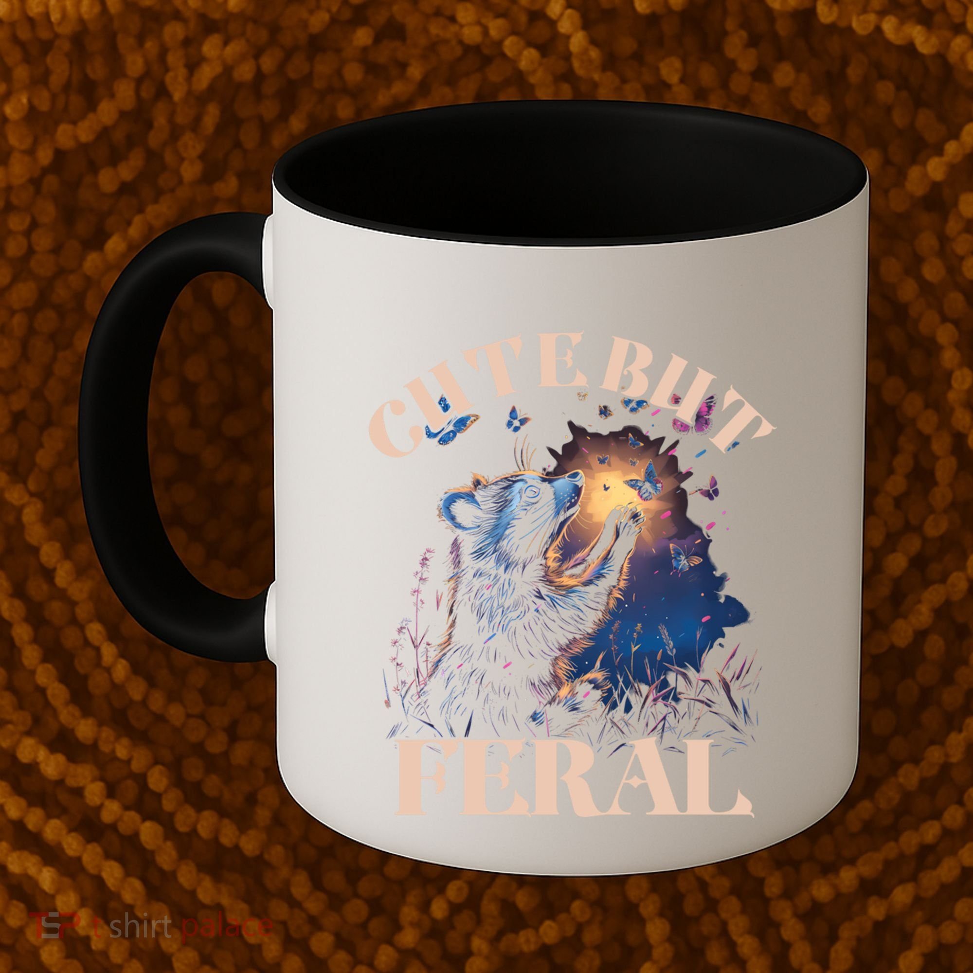 Cute But Feral Funny Raccoon Catching Butterfly Summer Great Gift Coffee Mug