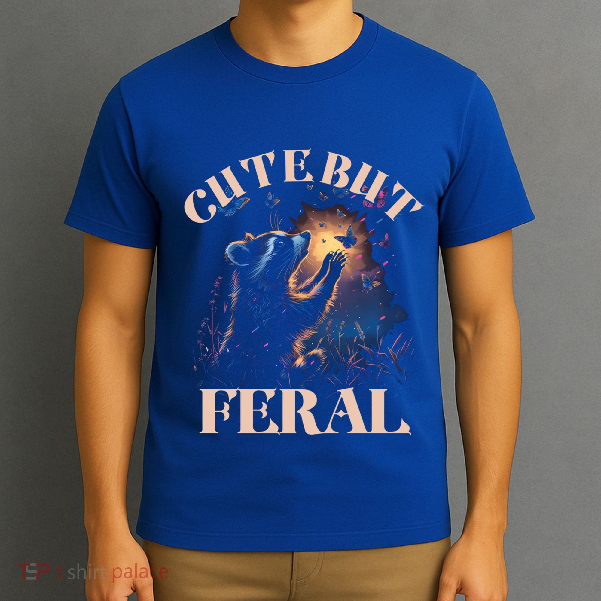 Cute But Feral Funny Raccoon Catching Butterfly Summer Great Gift T-Shirt