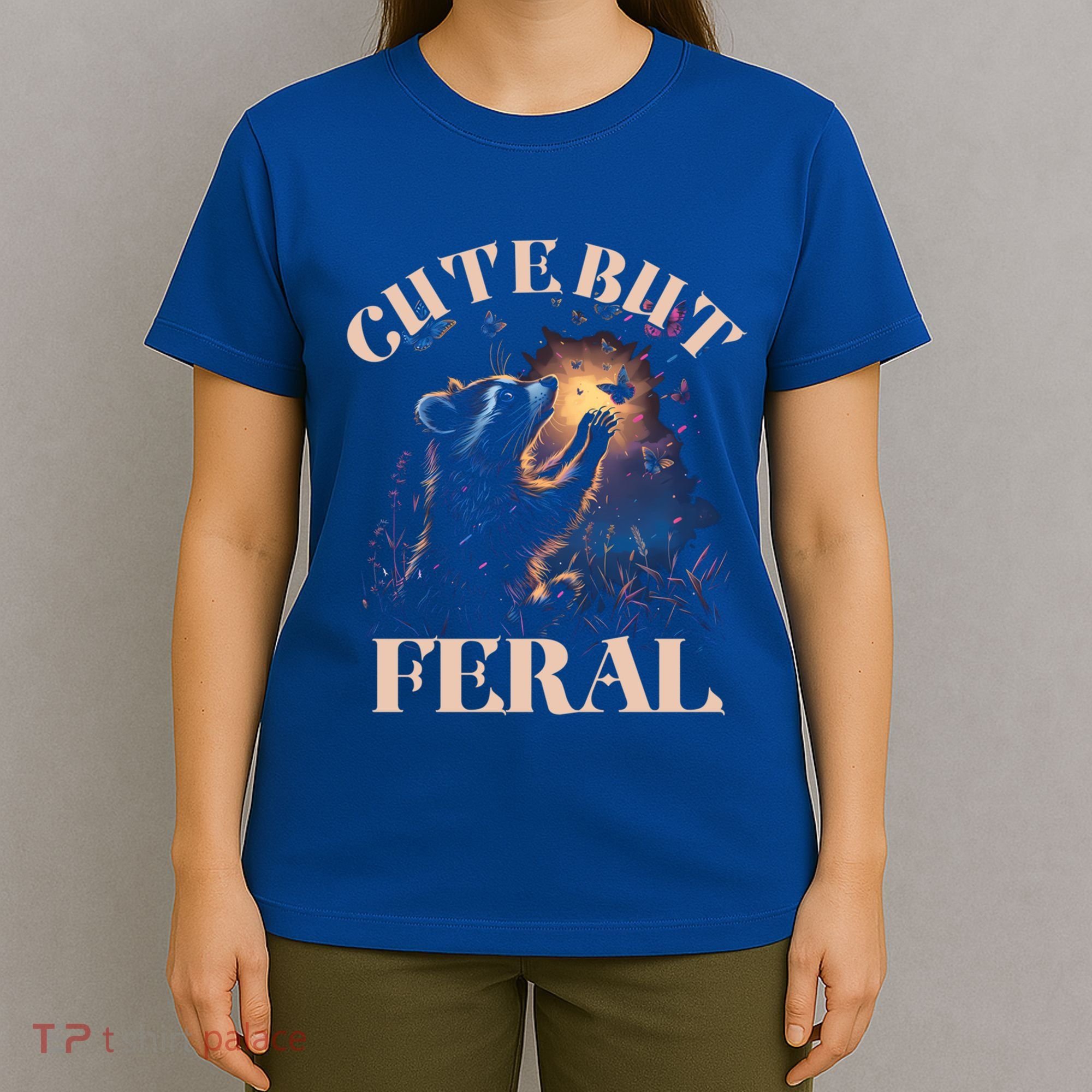 Cute But Feral Funny Raccoon Catching Butterfly Summer Great Gift T-Shirt