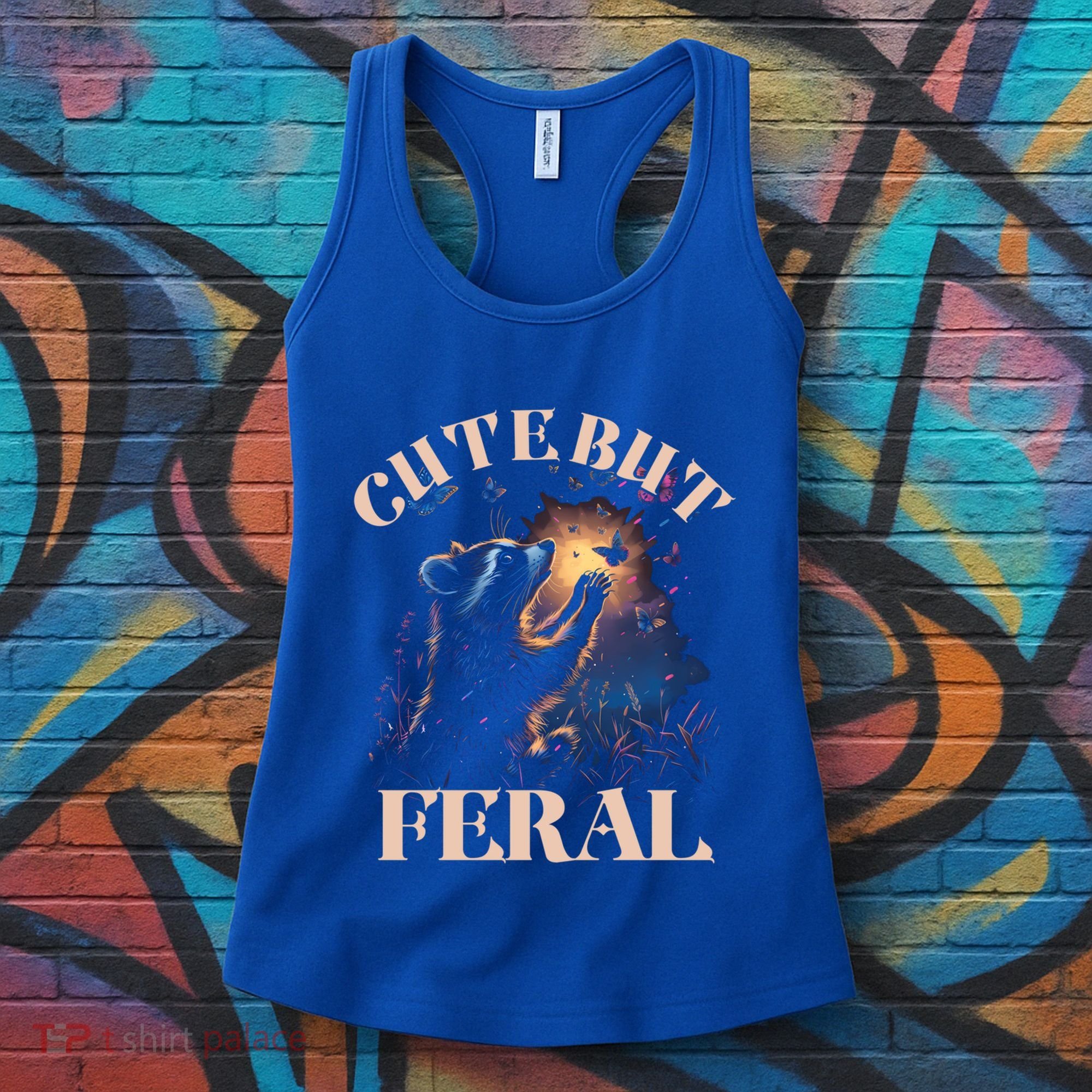 Cute But Feral Funny Raccoon Catching Butterfly Summer Great Gift Women's Tank Top