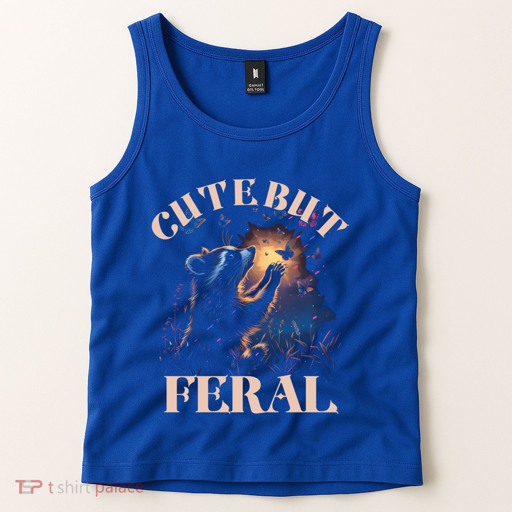 Cute But Feral Funny Raccoon Catching Butterfly Summer Great Gift Tank Top