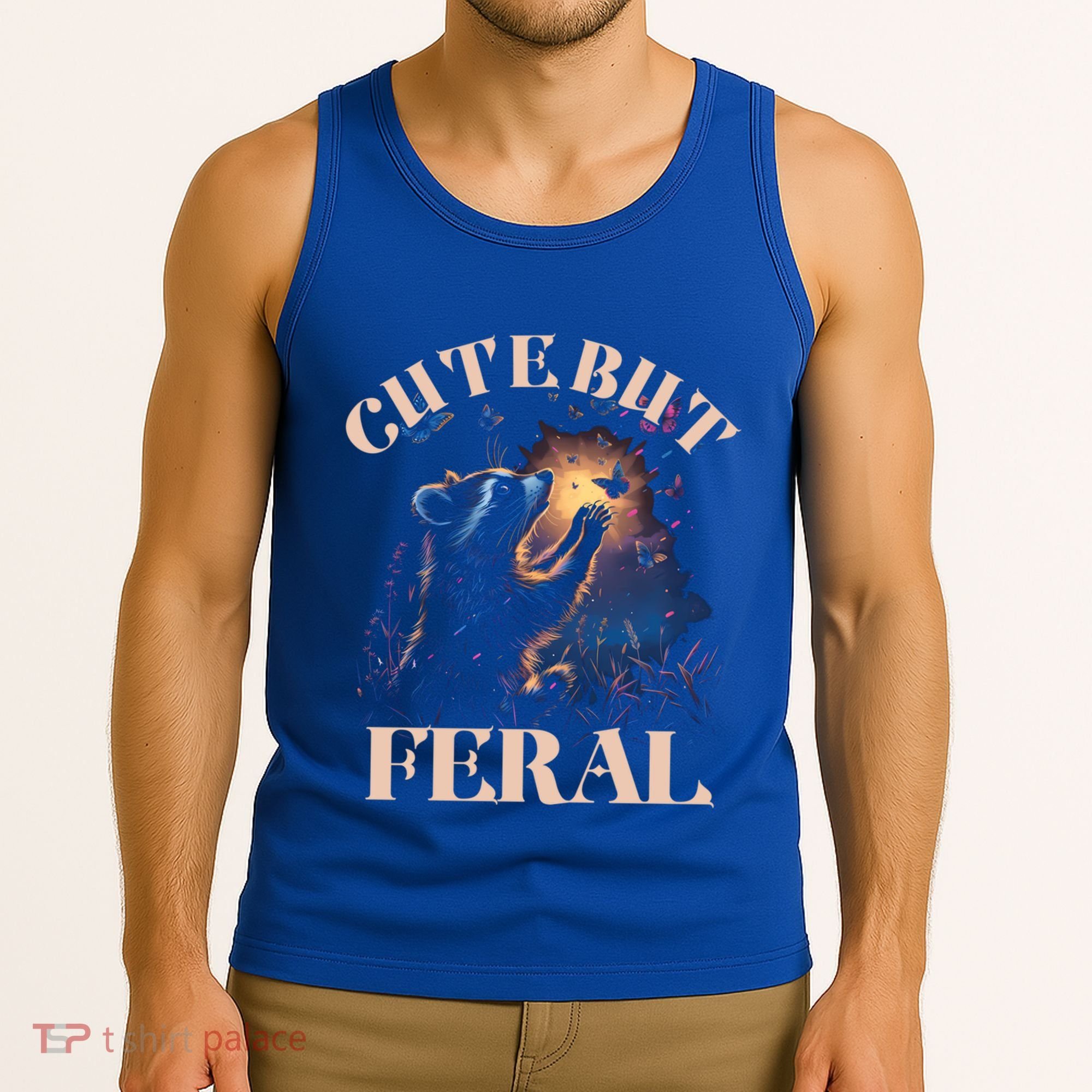Cute But Feral Funny Raccoon Catching Butterfly Summer Great Gift Tank Top