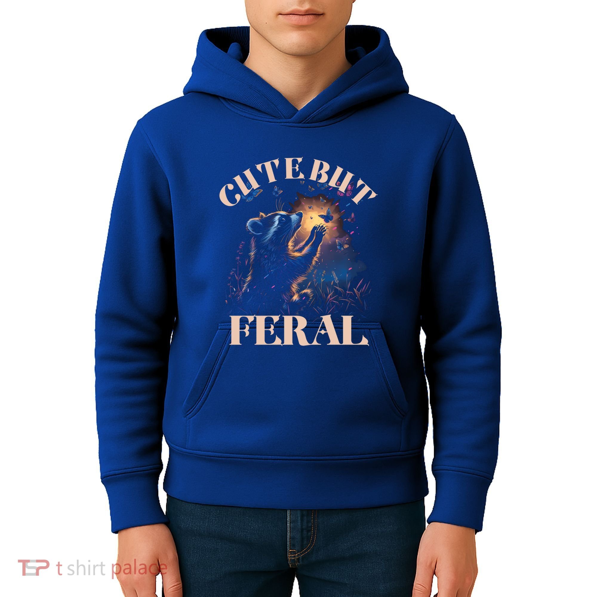 Cute But Feral Funny Raccoon Catching Butterfly Summer Great Gift Kids Hoodie