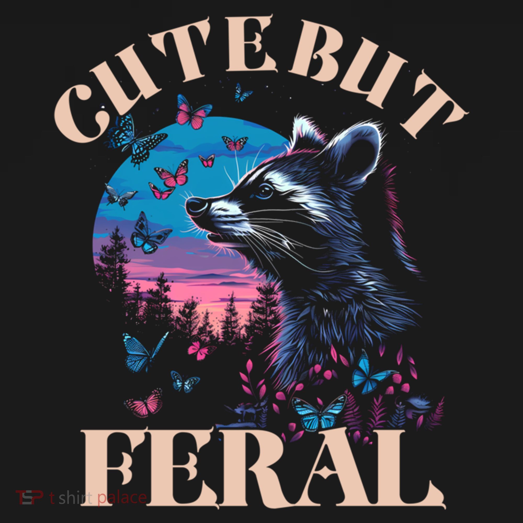 Cute But Feral Funny Raccoon Catching Butterfly Summer Gift Women's Hoodie