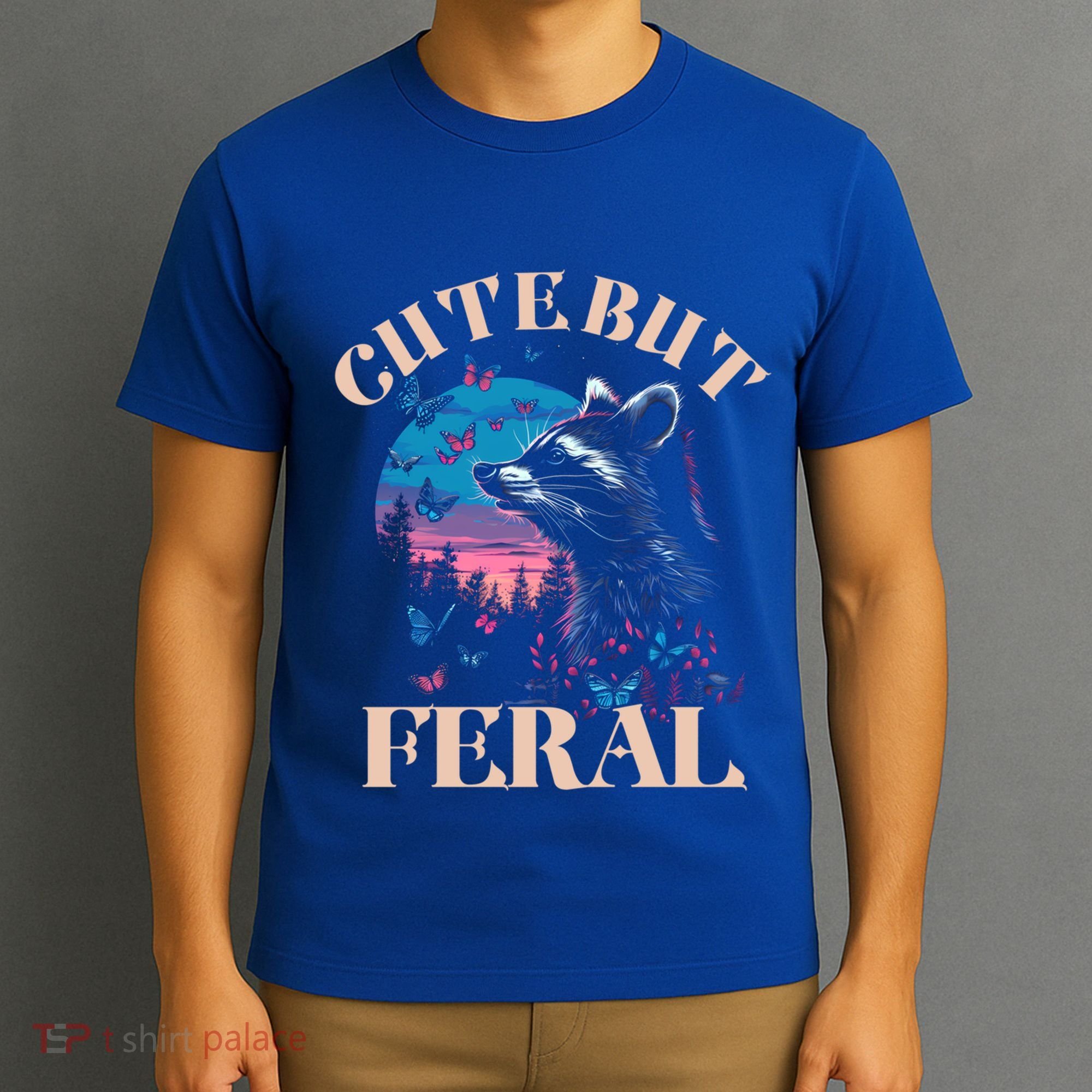 Cute But Feral Funny Raccoon Catching Butterfly Summer Gift T-Shirt